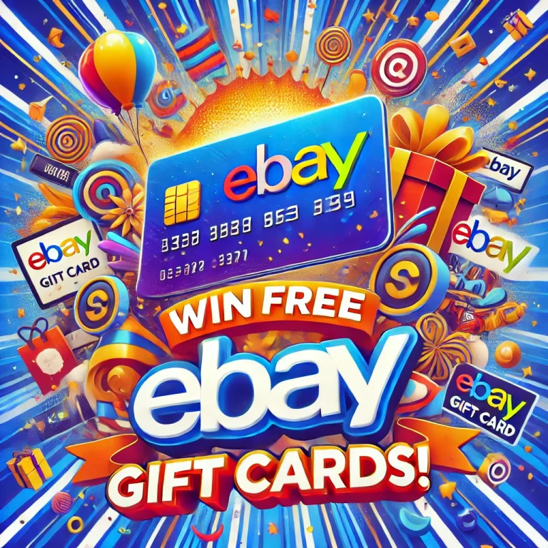 DALL·E 2025-01-24 15.32.42 - A vibrant and eye-catching promotional banner for an eBay Gift Card giveaway. The design features a digital gift card with the eBay logo prominently d