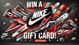 DALL·E 2025-01-25 21.18.57 - A visually striking banner for a Nike Gift Card giveaway. The design features a sleek, modern look with bold Nike branding. Include vibrant colors lik