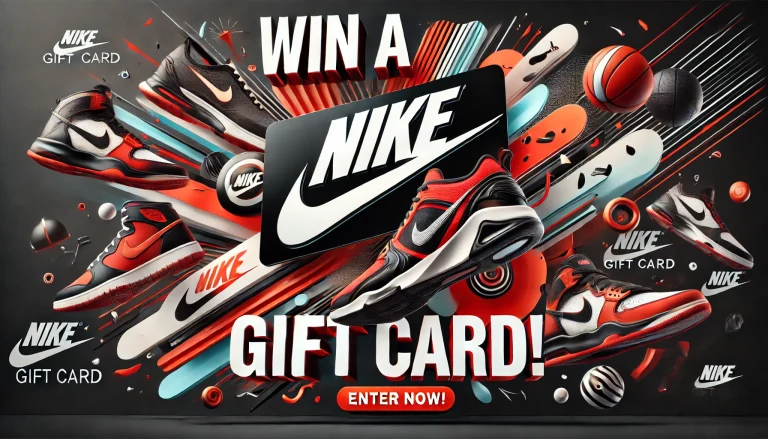 DALL·E 2025-01-25 21.18.57 - A visually striking banner for a Nike Gift Card giveaway. The design features a sleek, modern look with bold Nike branding. Include vibrant colors lik