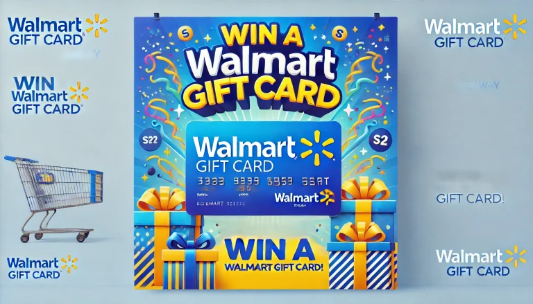 DALL·E 2025-01-25 21.38.36 - A professional and vibrant banner for a Walmart gift card giveaway. The banner features Walmart branding colors (blue and yellow) with a cheerful and