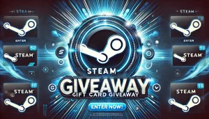 DALL·E 2025-01-26 09.05.02 - A visually engaging banner promoting a Steam Gift Card giveaway. The design features a clean and modern layout with a blue and black color theme. The