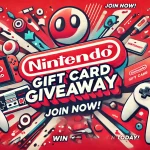 DALL·E 2025-01-26 09.37.18 - An eye-catching banner for a Nintendo Gift Card giveaway. The design features a bright red and white color scheme, with the Nintendo logo at the cente